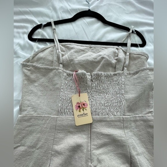NWT Entro 100% Linen Dress Fully‎ Lined Size Large Spaghetti Straps Neutral - Picture 5 of 10